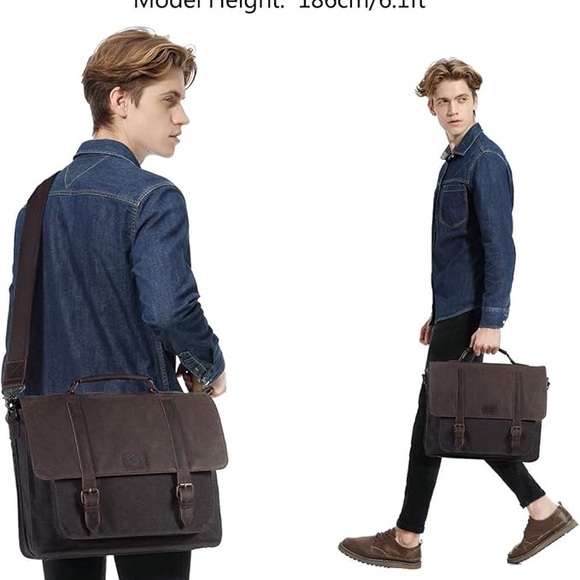 Kasqo Messenger Mens Vintage Waxed Canvas Water-Resistant Laptop Briefcase Bag - Picture 6 of 7